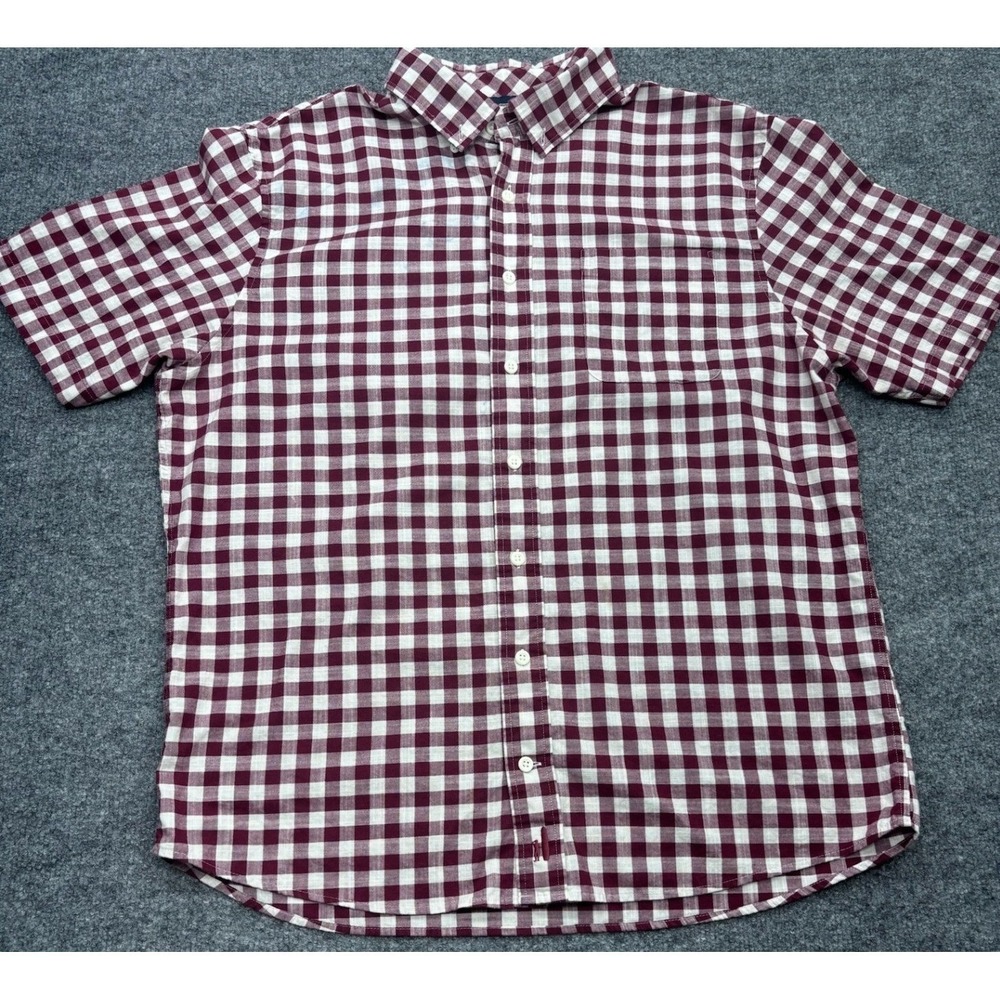 Johnnie-O Hangin Out Mens Large Short Sleeve Gingham Button Down Shirt Burgundy